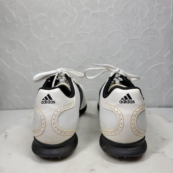 Adidas Traxion Spiked Golf Shoes Mens 8.5 White Black Leather Lace Up Oxford - Picture 10 of 16